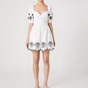 French Connection Cambria Cotton Anglaise Dress Linen White/Black NWOT